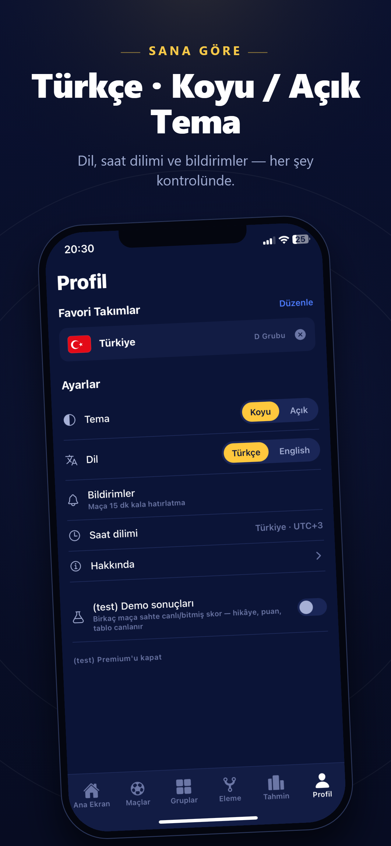 Ayarlar profile settings screen